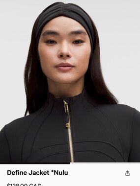 Lululemon Define Jacket Nulu in Black with Gold Zip